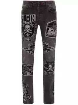 Джинсы с нашивкой-логотипом Philipp Plein, серый