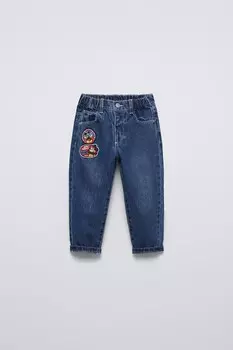 Джинсы с нашивкой микки мауса disney ZARA, средне-синий