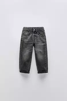 Джинсы с низкой посадкой и разрывами ZARA, черный