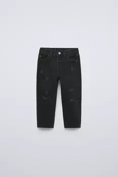 Джинсы с низкой посадкой и разрывами ZARA, черный