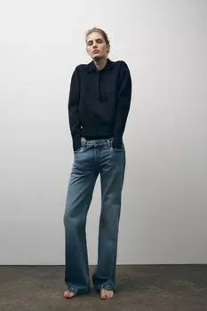 Джинсы с низкой посадкой в обтяжку полной длины ZARA, средне-синий