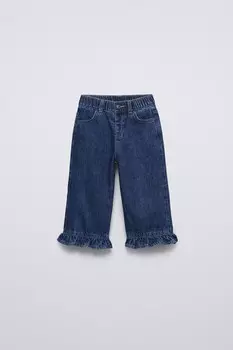 Джинсы с оборками по нижнему крайу ZARA, синий