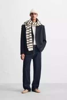 Джинсы с отложным воротником свободного покроя ZARA, синий