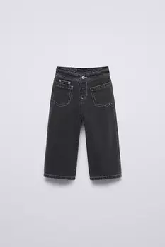 Джинсы с отстрочкой ZARA, черный