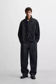 Джинсы с плиссированной строчкой и поясом ZARA, темно-синий