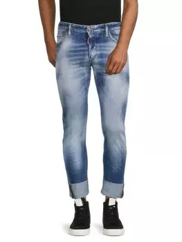 Джинсы с потертостями и манжетами с необработанными краями Dsquared2, цвет Denim