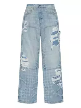 Джинсы с потертостями в стиле пэчворк AMIRI, синий