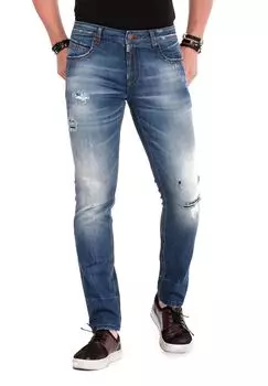 Джинсы с потертым видом и прямым кроем CIPO & BAXX, синий