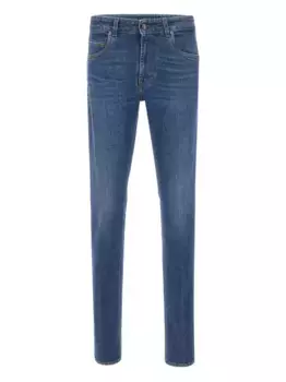 Джинсы с пятью карманами и кожаными заплатками Fay, синий