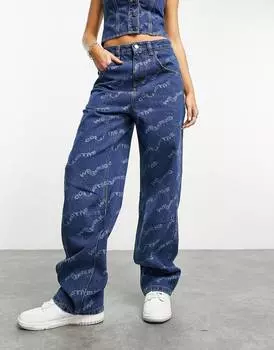Джинсы с принтом Asos Weekend Collective, темно-синий