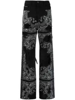 Джинсы с принтом пейсли и прорезями Philipp Plein, черный