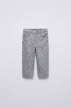 Джинсы с принтом животных ZARA, серый