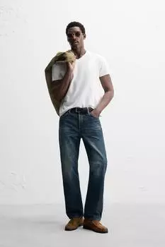 Джинсы с прямой посадкой по щиколотку ZARA, синий