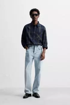Джинсы с прямой посадкой по щиколотку ZARA, светло-синий