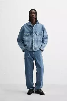 Джинсы с прямыми штанинами carpenter ZARA, синий