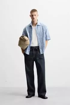 Джинсы с прямыми штанинами и поясом ZARA, цвет Indigo