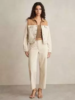 Джинсы с прямыми штанинами maddie с контрастной талией Reiss, экрю