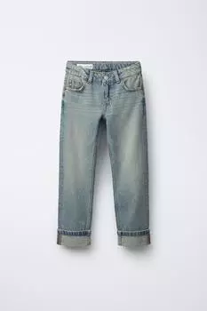 Джинсы с прямыми штанинами ZARA, цвет Blue/Green