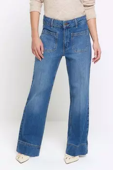 Джинсы с расклешенными штанинами и завышенной талией River Island, синий