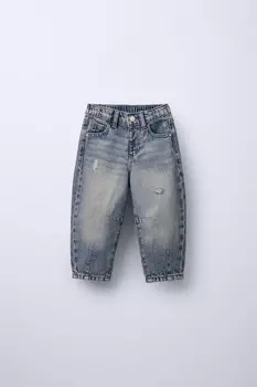 Джинсы с разрывами ZARA, синий/зеленый