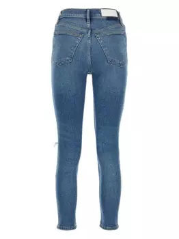 Джинсы с рваными вставками-логотипами RE/DONE, синий