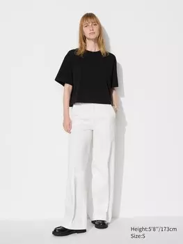 Джинсы с широкими брюками длинные Uniqlo, белый