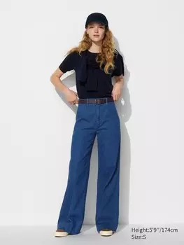 Джинсы с широкими брюками длинные Uniqlo, синий