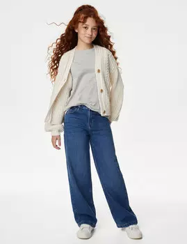 Джинсы с широкими штанинами (6–16 лет) Marks & Spencer, темный деним