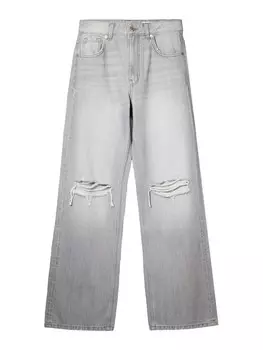 Джинсы с широкими штанинами Bershka, светло-серый