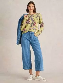 Джинсы с широкими штанинами из органического хлопка в полоску богатого покроя от tia White Stuff, синий