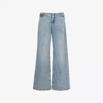 Джинсы с широкими штанинами средней посадки из смеси эластичного денима и эластичной резинкой на поясе Good American, индиго