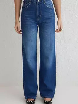 Джинсы с широкими штанинами Trendyol, темно-синий