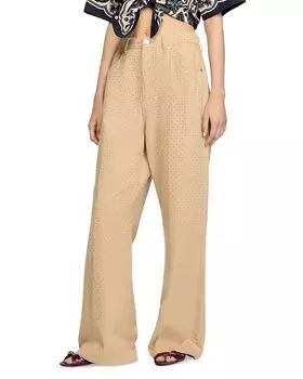 Джинсы с широкими штанинами, украшенные стразами, цвет Sand Sandro, коричневый/бежевый