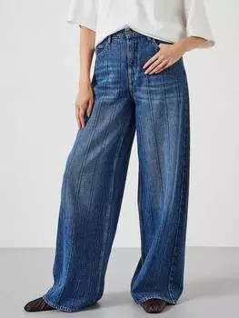 Джинсы с широкими штанинами в полоску HUSH, цвет Mid Blue Authentic