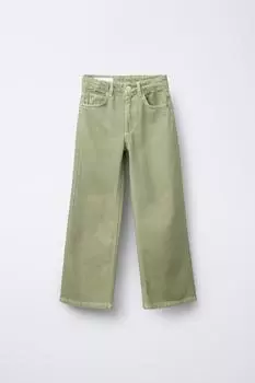 Джинсы с широкими штанинами ZARA, зеленый