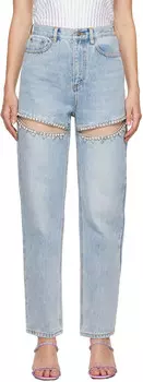 Джинсы с синими кристаллами и разрезами AREA