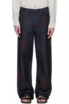 Джинсы с вышитым узором Dries Van Noten, индиго