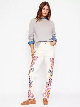 Джинсы с вышивкой на высокой посадке Boden, белый/разноцветный