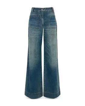 Джинсы с высокой посадкой и широкими штанинами Alina в потертом синем цвете Victoria Beckham, мультиколор