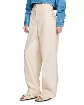 Джинсы с высокой посадкой и шнуровкой в песочном цвете Sandro, слоновая кость/кремовый