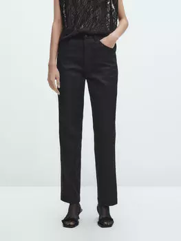 Джинсы с высокой посадкой с атласной деталями по бокам Massimo Dutti, черный