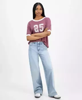 Джинсы с высокой посадкой, широкие, расклешенные, для девушек Juniors Celebrity Pink, синий