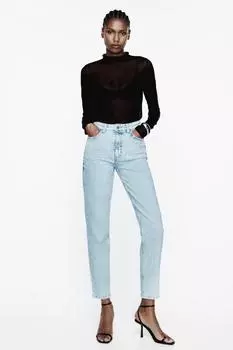 Джинсы с высокой посадкой z1975 mom-fit ZARA, светло-синий