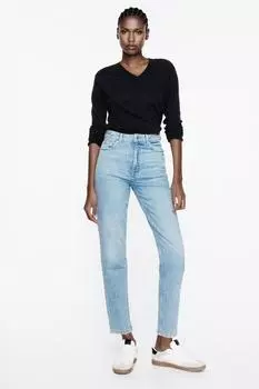 Джинсы с высокой посадкой z1975 mom-fit ZARA, средне-синий