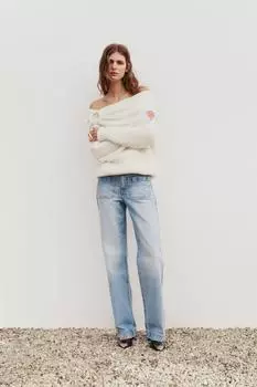 Джинсы с высокой посадкой z1975 ZARA, средне-синий