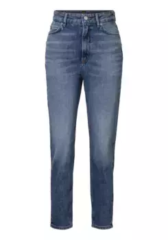 Джинсы с высокой талией BOSS ORANGE "Ruth High Rise High Waist Premium Denim Jeans", с кожаным значком, цвет морской волны