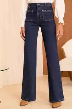 Джинсы с высокой талией и широкими штанинами и карманами косичками Love & Roses, синий