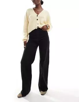 Джинсы с высокой талией и широкими штанинами черного цвета Pimkie