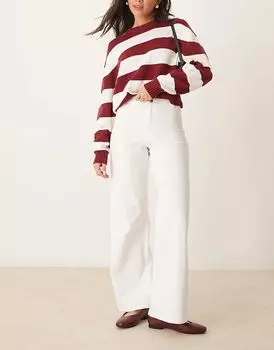 Джинсы с высокой талией и широкими штанинами белого цвета JDY