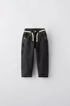 Джинсы с завязкой ZARA, черный